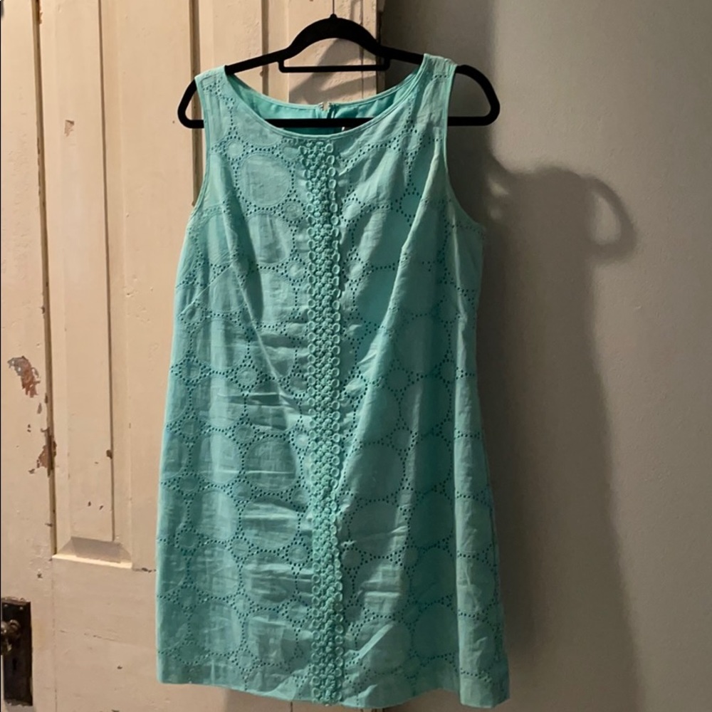 Turquoise seafoam eyelet cotton dress -14P